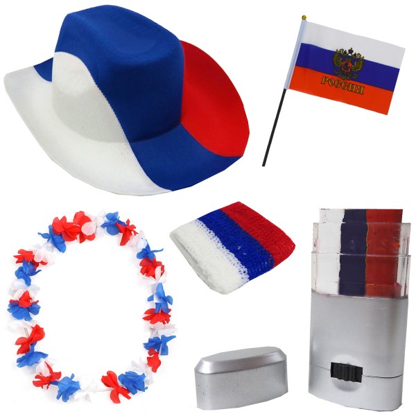 Fan-Paket EM &quot;Russland&quot; Russia Fußball Hut Kette Schminke Schweißband Flagge