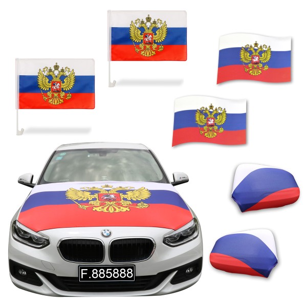 Aut-Fan-Paket EM &quot;Russland&quot; Russia Fußball Flaggen Außenspiegel 3D Magnet Motorhaubenüberzug