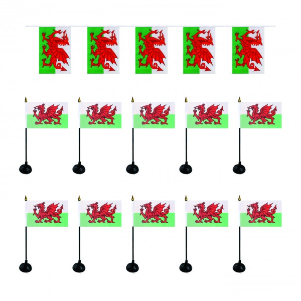 FANSET EM Fußball &quot;Wales&quot; Girlande Handflaggen Tischhalter