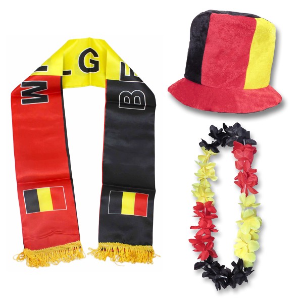 Fan-Paket &quot;Belgien&quot; Belgium WM EM Fußball Schal Hawaiikette Hut Fanartikel