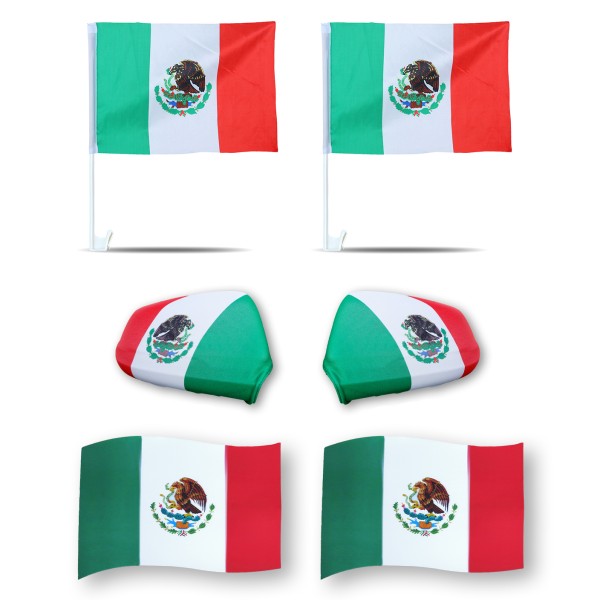 Fanpaket fürs Auto EM &quot;Mexiko&quot; Mexico Fußball 3D Magnet Außenspiegel Flaggen