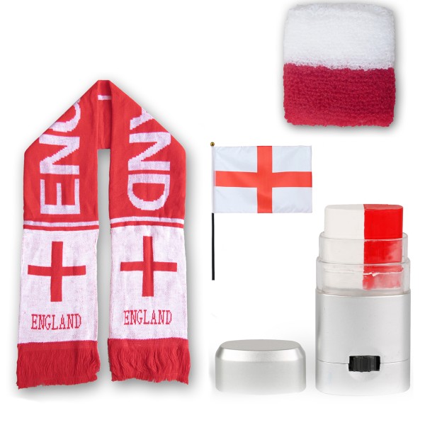 FAN PAKET EM &quot;England&quot; Fußball Schal Schminke Schweißband Mini Flagge