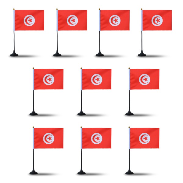 Mini Handfahnen mit Tischständer Fuß 10 Stück Set &quot;Tunesien&quot; Tunisia EM WM Flaggen Fanartikel