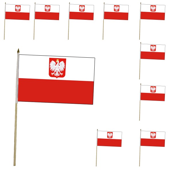 10er Set Fahne Flagge Winkfahne &quot;Polen Wappen&quot; Poland Polska Handfahne EM WM