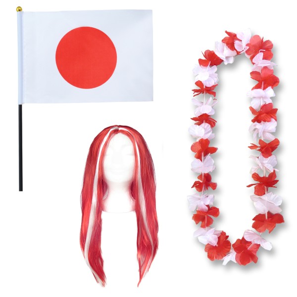 Fanset &quot;Japan&quot; Blumenkette Fahne Flagge Perücke Langhaar