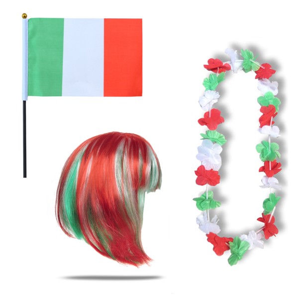 Fanset &quot;Italien&quot; Italy Italia Blumenkette Fahne Flagge Perücke Bob