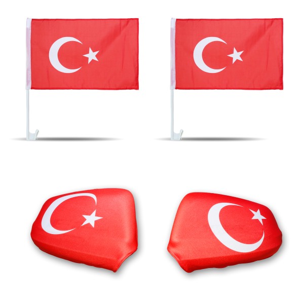 Fan-Paket-3 &quot;Türkei&quot; Turkey Türkiye WM EM Länder Fußball Flaggen Fahren Autoset Spiegelflaggen