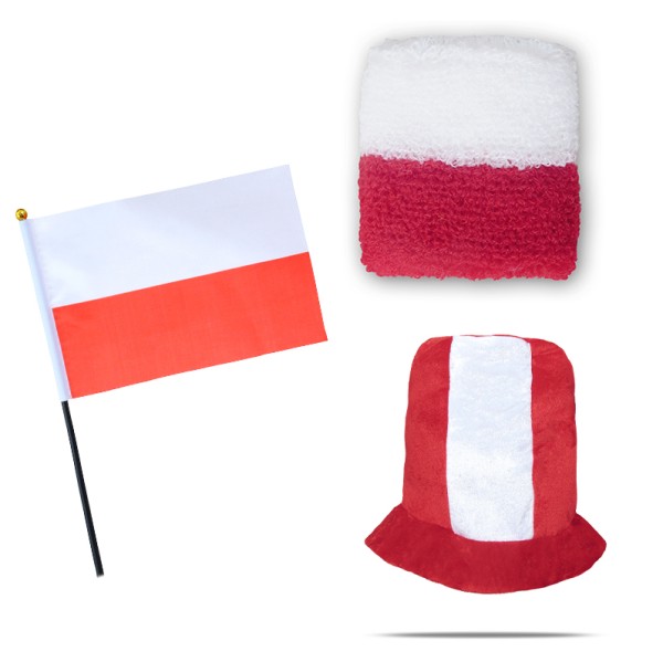 FANSET EM Fußball &quot;Polen&quot; Poland Polska Zylinder Hut Schweißband Mini Flagge