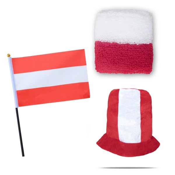 FANSET EM Fußball &quot;Österreich&quot; Austria Zylinder Hut Schweißband Mini Flagge