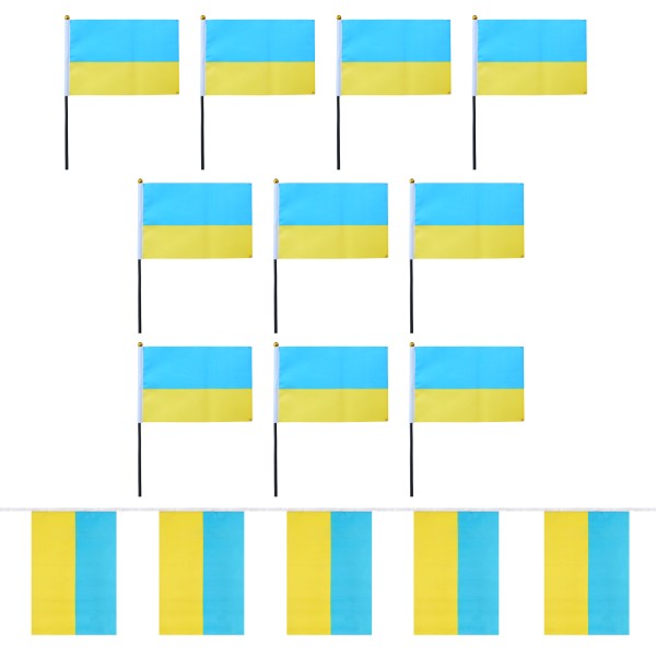 FANSET EM Fußball &quot;Ukraine&quot; Girlande 10x Handflaggen