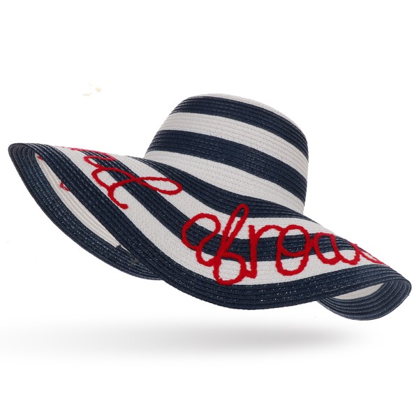 XXL Straw Hat &quot;Out and Abroard&quot; Striped Maritime Embroidered Summer Beach