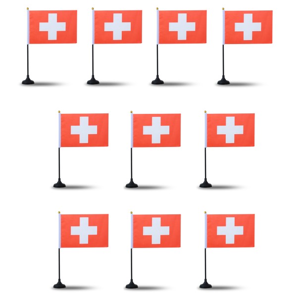 Mini Handfahnen mit Tischständer Fuß 10 Stück Set &quot;Schweiz&quot; Switzerland Suisse Swiss EM WM Flaggen F