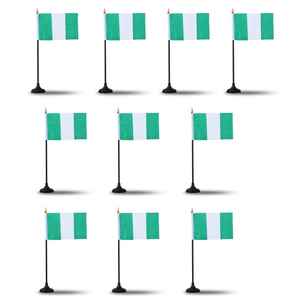 Mini Handfahnen mit Tischständer Fuß 10 Stück Set &quot;Nigerien&quot;Nigeria EM WM Flaggen Fanartikel