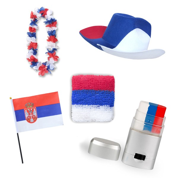 Fan-Paket EM &quot;Serbien&quot; Serbia Fußball Hut Kette Schminke Schweißband Flagge