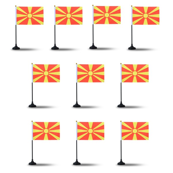 Mini Handfahnen mit Tischständer Fuß 10 Stück Set &quot;Nordmazedonien&quot; North Macedonia EM WM Flaggen Fan