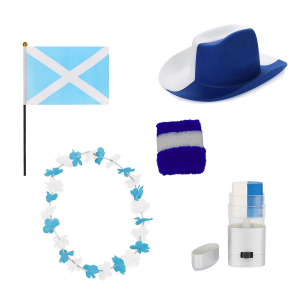 Fan-Paket EM &quot;Schottland&quot; Scotland Fußball Hut Kette Schminke Schweißband Flagge