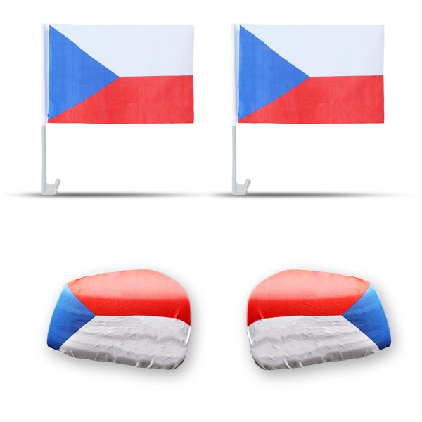 Fan-Paket-3 &quot;Tschechien&quot; Czech Republic WM EM Länder Fußball Flaggen Fahren Autoset Spiegelflaggen