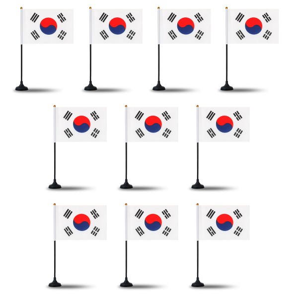 Mini Handfahnen mit Tischständer Fuß 10 Stück Set &quot;Südkorea&quot; South Korea EM WM Flaggen Fanartikel