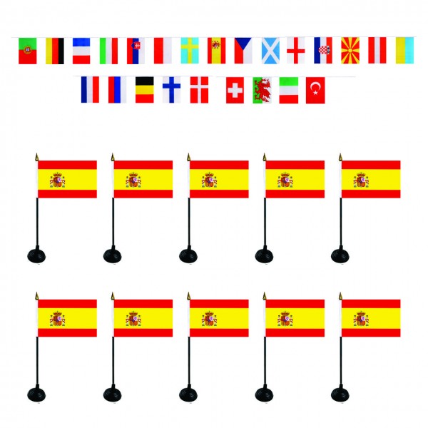 FANSET EM &quot;Spanien&quot; Spain Fußball Teilnehmer Girlande 10x Mini Handflaggen und Halter