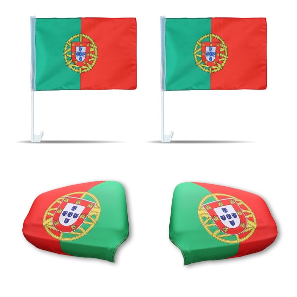 Fan-Paket-3 &quot;Portugal&quot; WM EM Länder Fußball Flaggen Fahren Autoset Spiegelflaggen