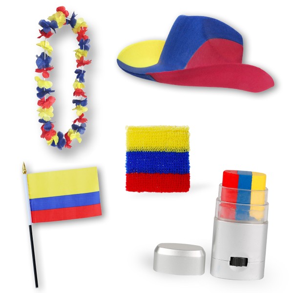 Fan-Paket EM &quot;Kolumbien&quot; Colombia Fußball Hut Kette Schminke Schweißband Flagge
