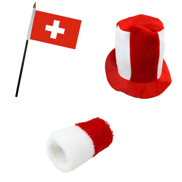 FANSET EM Fußball &quot;Schweiz&quot; Switzerland Zylinder Hut Schweißband Mini Flagge