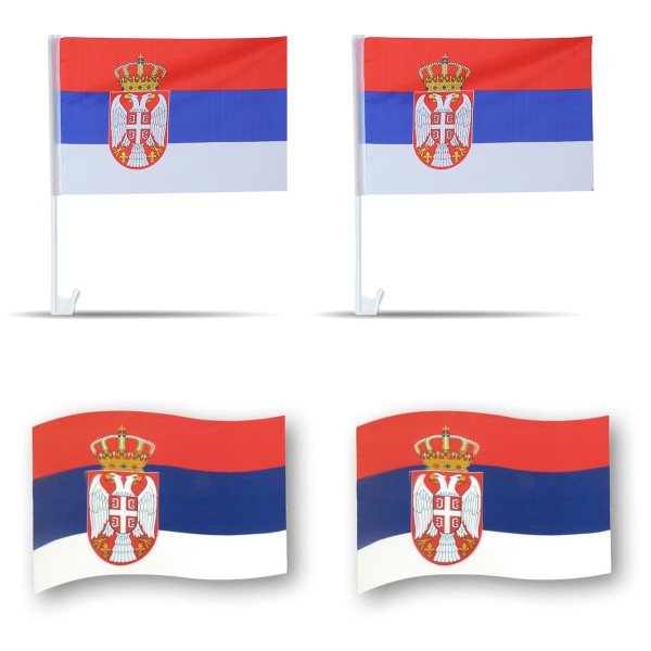 Fanpaket fürs Auto EM &quot;Serbien&quot; Serbia Fußball Flaggen 3D Magnet Fahren Autofahnen