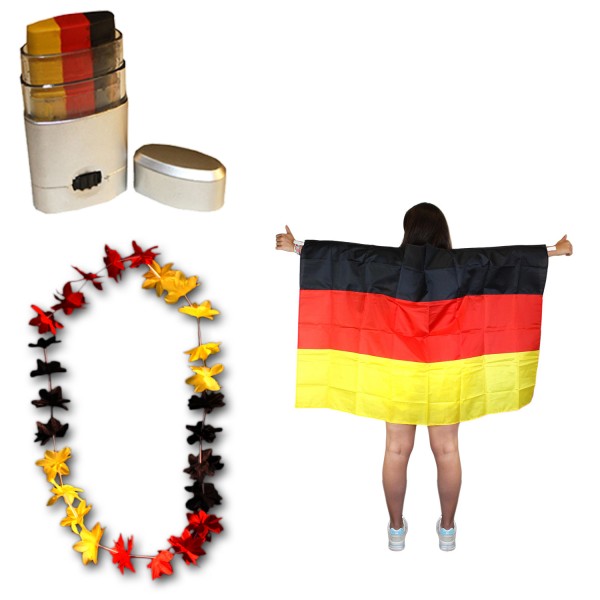 Fan-Paket EM &quot;Deutschland&quot; Germany Fußball Hawaiikette Schminkstift Poncho
