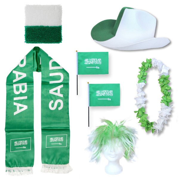 Fan-Paket &quot;Saudiarabien&quot; Saudi Arabia WM EM Fußball Schal Hawaiikette Hut Schweissband Fahne