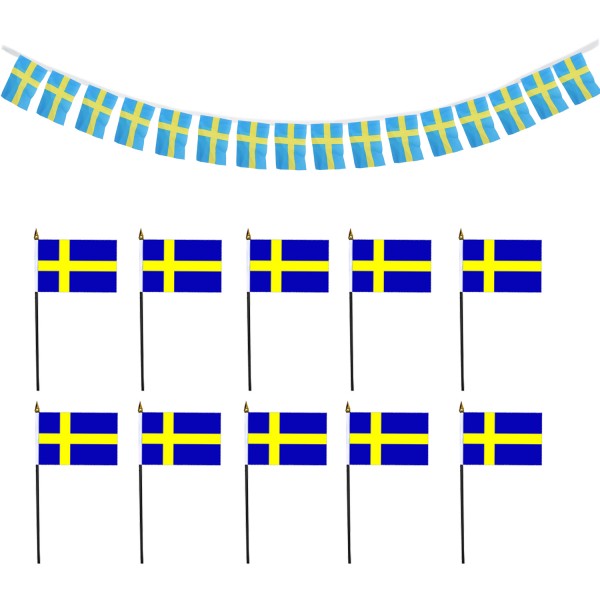 FANSET EM Fußball &quot;Schweden&quot; Sweden Girlande 10x Handflaggen