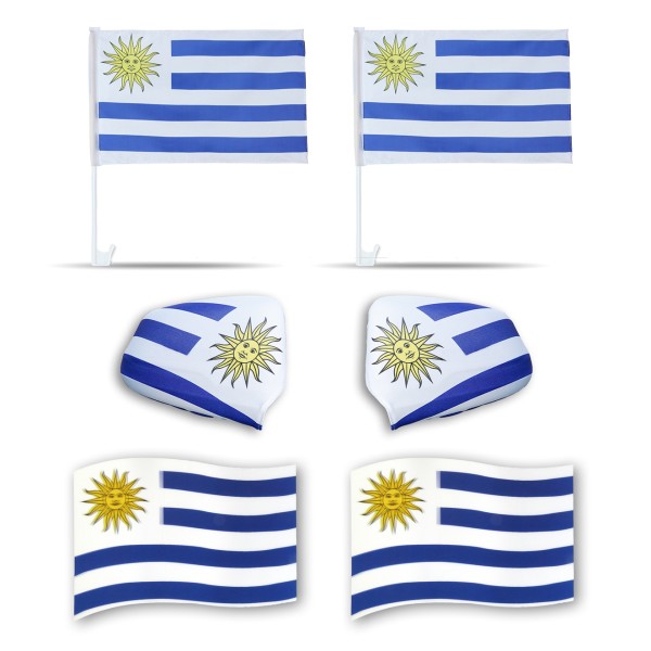 Fanpaket fürs Auto EM &quot;Uruguay&quot; Fußball 3D Magnet Außenspiegel Flaggen