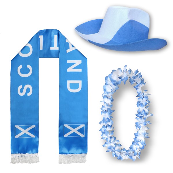 Fan-Paket &quot;Schottland&quot; Schottland WM EM Fußball Schal Hawaiikette Hut Fanartikel