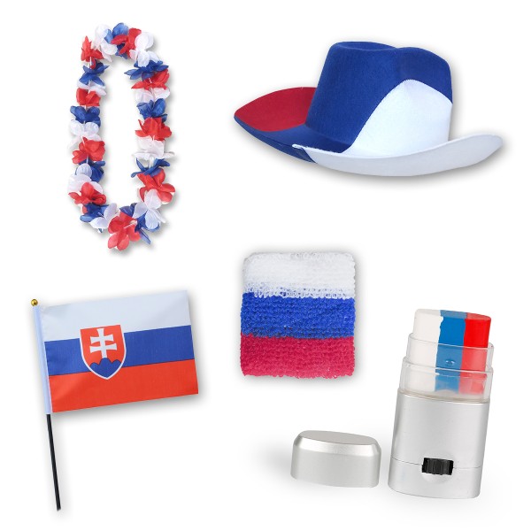 Fan-Paket EM &quot;Slowakei&quot; Slovakia Fußball Hut Kette Schminke Schweißband Flagge
