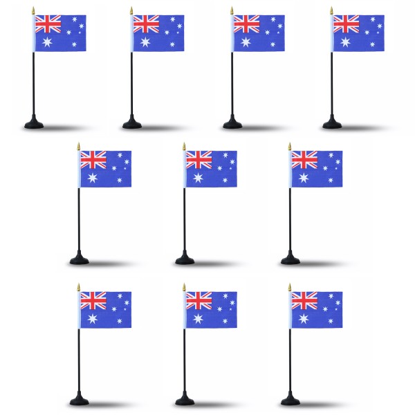 Mini Handfahnen mit Tischständer Fuß 10 Stück Set &quot;Australien&quot; Australia EM WM Flaggen Fanartikel