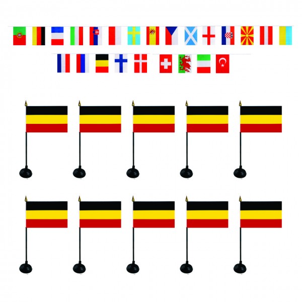 FANSET EM &quot;Belgien&quot; Fußball Teilnehmer Girlande 10x Mini Handflaggen und Halter