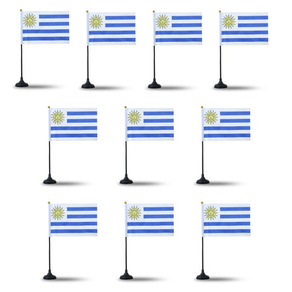 Mini Handfahnen mit Tischständer Fuß 10 Stück Set &quot;Uruguay&quot; EM WM Flaggen Fanartikel