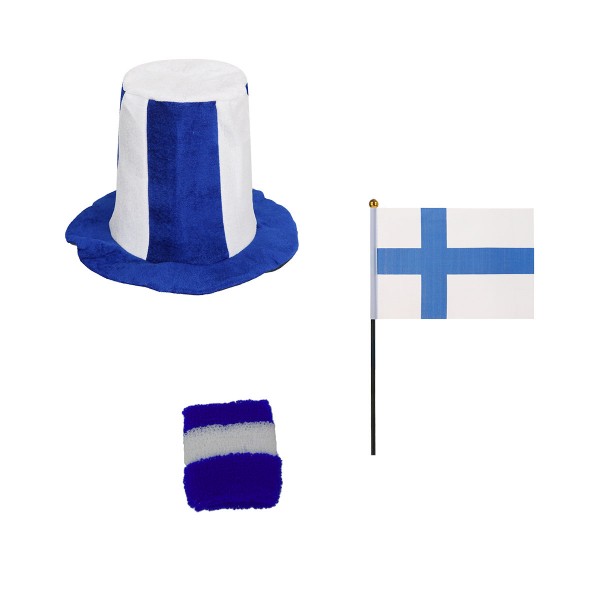 FANSET EM Fußball &quot;Finnland&quot; Zylinder Hut Schweißband Mini Flagge