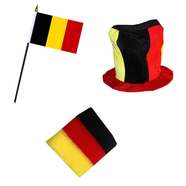 FANSET EM Fußball &quot;Belgien&quot; Belgium Zylinder Hut Schweißband Mini Flagge