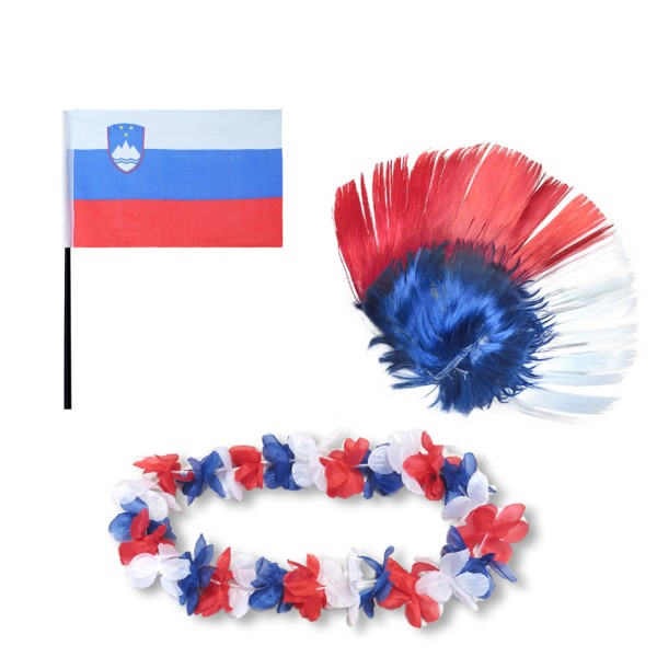 Fanset &quot;Slowenien&quot; Slovenia Blumenkette Fahne Flagge Perücke Irokese