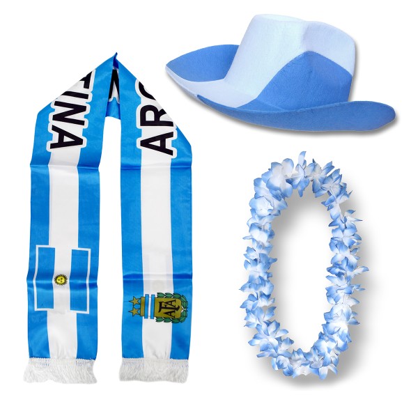 Fan-Paket &quot;Argentinien&quot; Argentina WM EM Fußball Schal Hawaiikette Hut Fanartikel