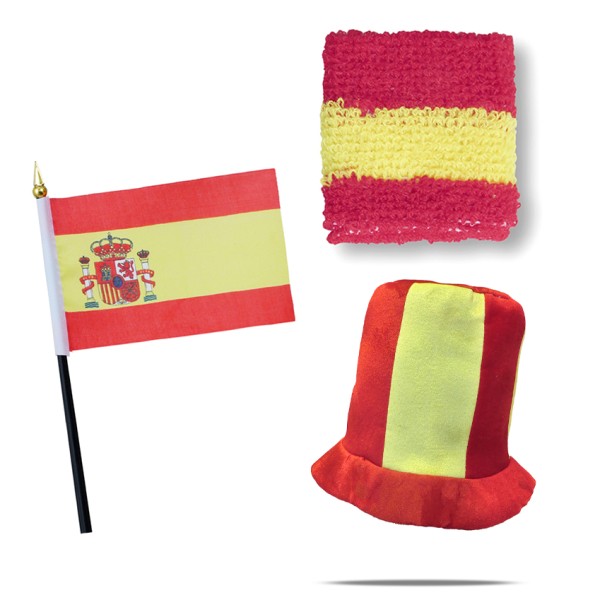 FANSET EM Fußball &quot;Spanien&quot; Spain Zylinder Hut Schweißband Mini Flagge
