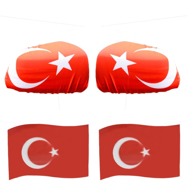 Fan-Paket EM &quot;Türkei&quot; Turkey Türkiye Auto Außenspiegelflagge Magnete Fahren Fußball