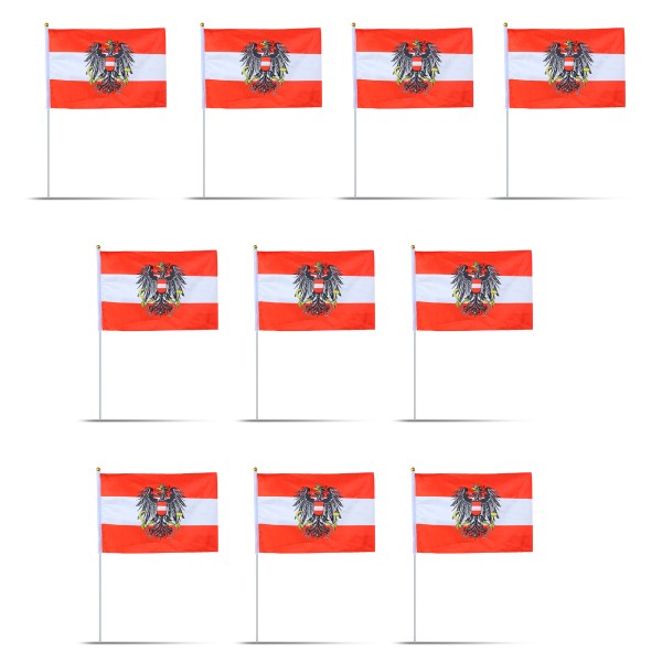 10er Set Fahne Flagge Winkfahne &quot;Österreich&quot; Wappen Austria Handfahne EM WM