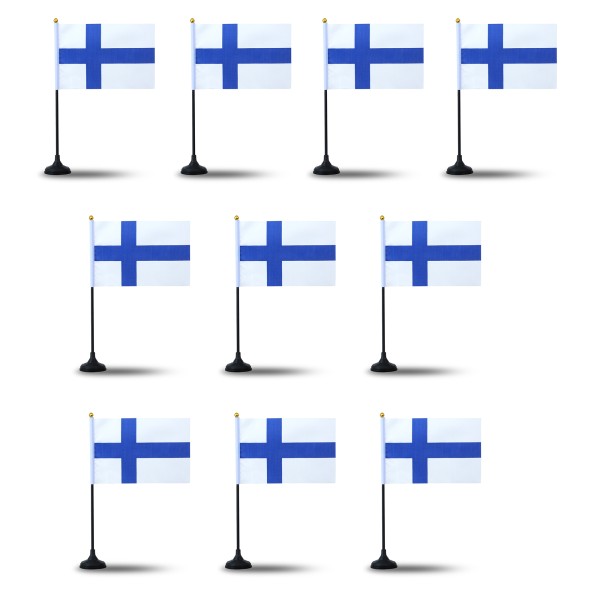 Mini Handfahnen mit Tischständer Fuß 10 Stück Set &quot;Finnland&quot; EM WM Flaggen Fanartikel