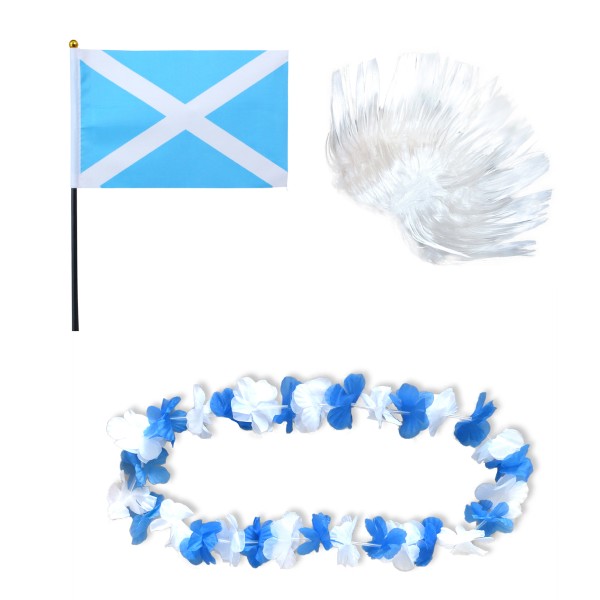 Fanset &quot;Schottland&quot; Scottland Blumenkette Fahne Flagge Perücke Irokese