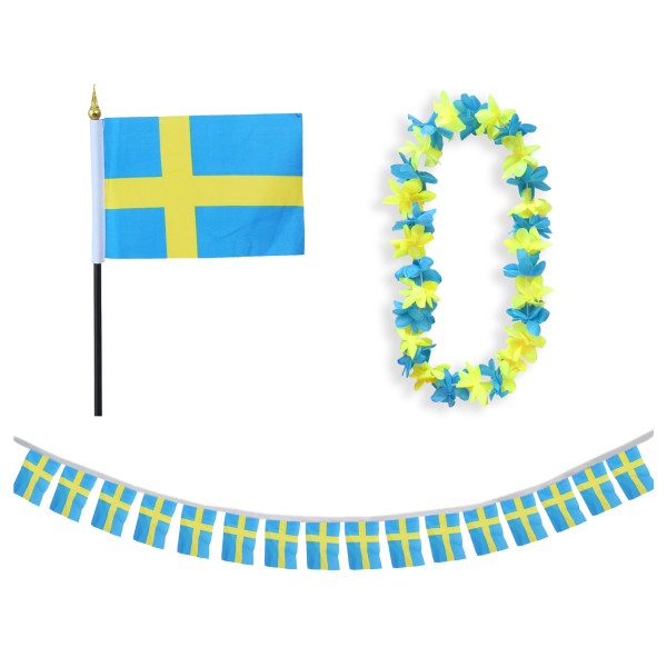 FANSET EM Fußball &quot;Schweden&quot; Sweden Girlande Mini Hand Flagge Hawaiikette
