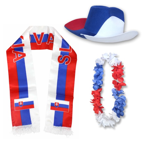 Fan-Paket &quot;Slowakei&quot; Slovakia WM EM Fußball Schal Hawaiikette Hut Fanartikel