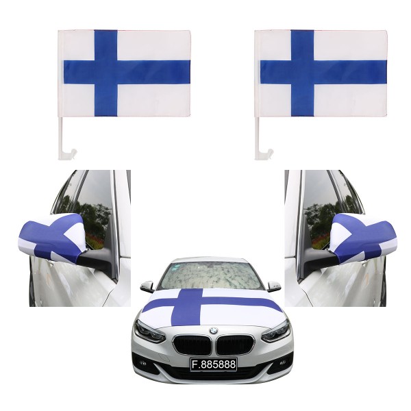 Aut-Fan-Paket EM &quot;Finnland&quot; Fußball Flaggen Außenspiegel Motorhaubenüberzug