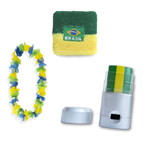 Fan-Paket Girls EM &quot;Brasilien&quot; Brazil Fußball Hawaiikette Schminke Schweißband