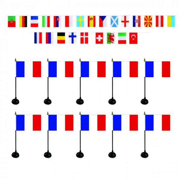 FANSET EM &quot;Frankreich&quot; France Fußball Teilnehmer Girlande 10x Mini Handflaggen und Halter